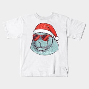 manatee in a Christmas hat distressed Kids T-Shirt